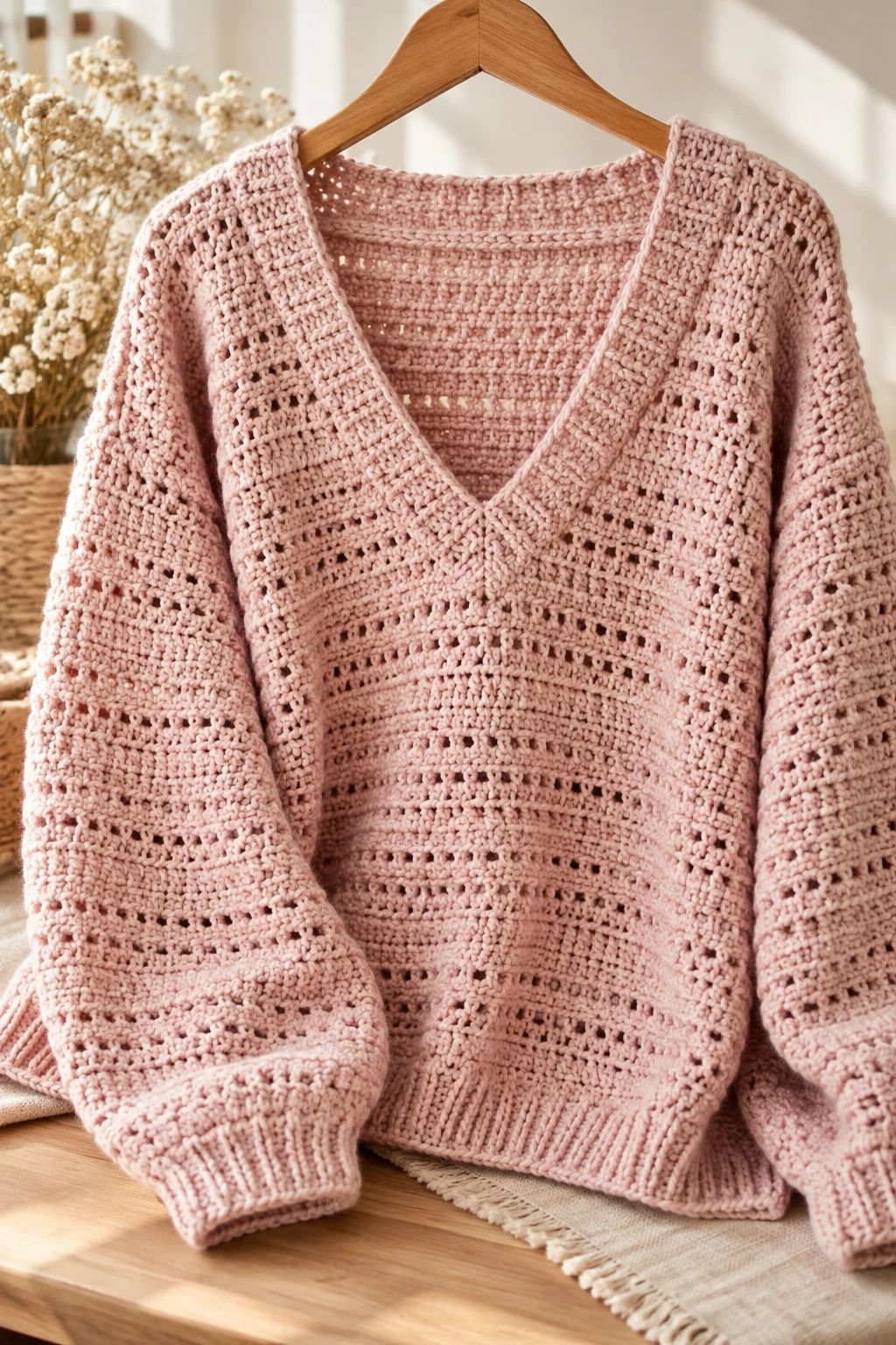 The Soft V-Neck Crochet Sweater — crochet comfy sweater style outfit