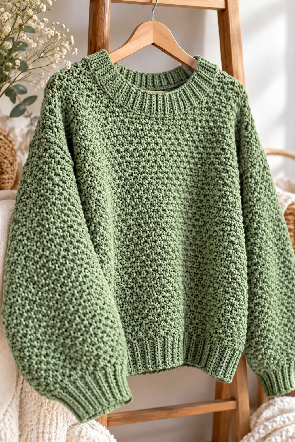 The Textured Moss Stitch Sweater — crochet comfy sweater style outfit