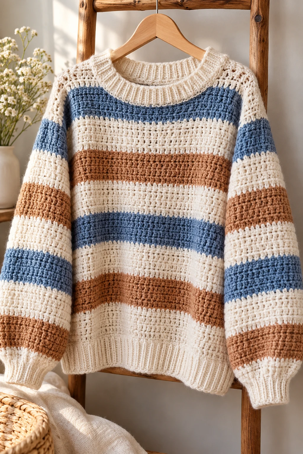 The Striped Weekend Sweater — crochet comfy sweater style outfit