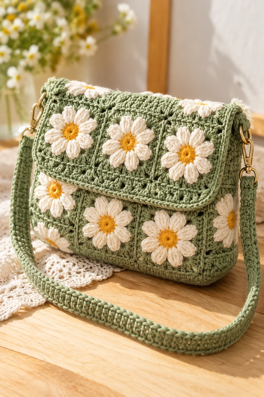 Romantic Daisy Crochet Crossbody Bag — crochet cross body bag pattern free style outfit