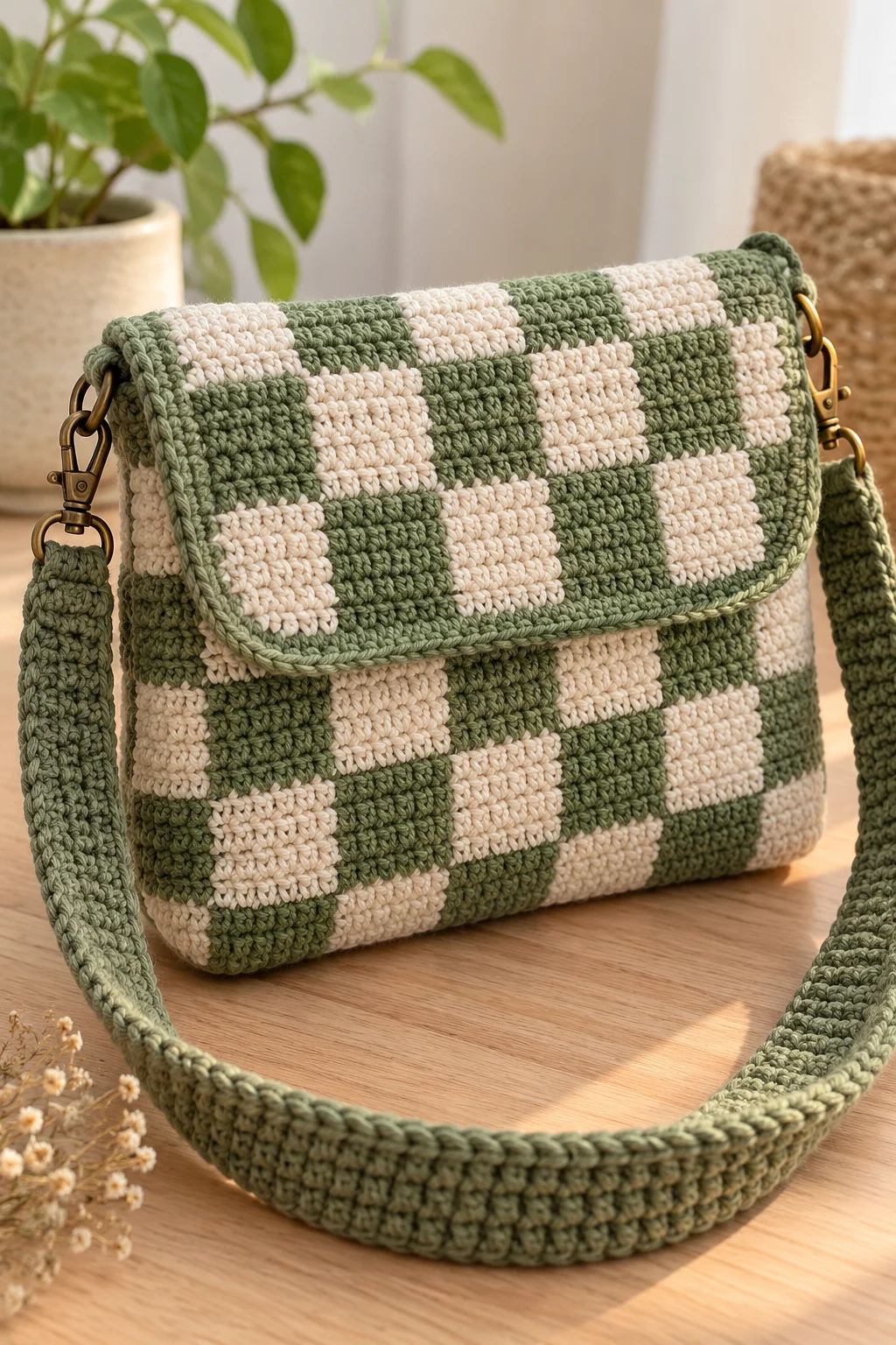 Trendy Checkerboard Crochet Crossbody Bag — crochet cross body bag pattern free style outfit