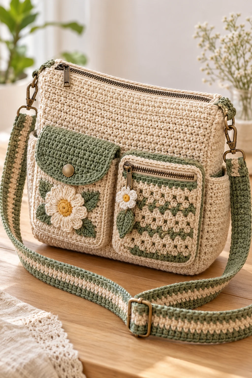 Crochet Crossbody Bag With Zipper and Pockets — crochet cross body bag pattern free style outfit