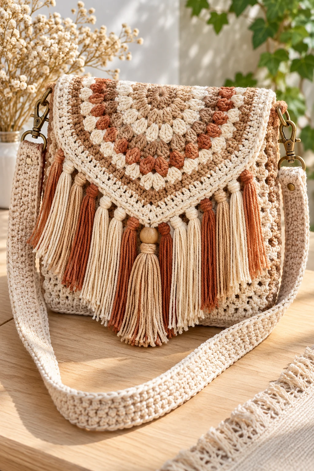 Boho Fringe Crochet Crossbody Bag — crochet cross body bag pattern free style outfit