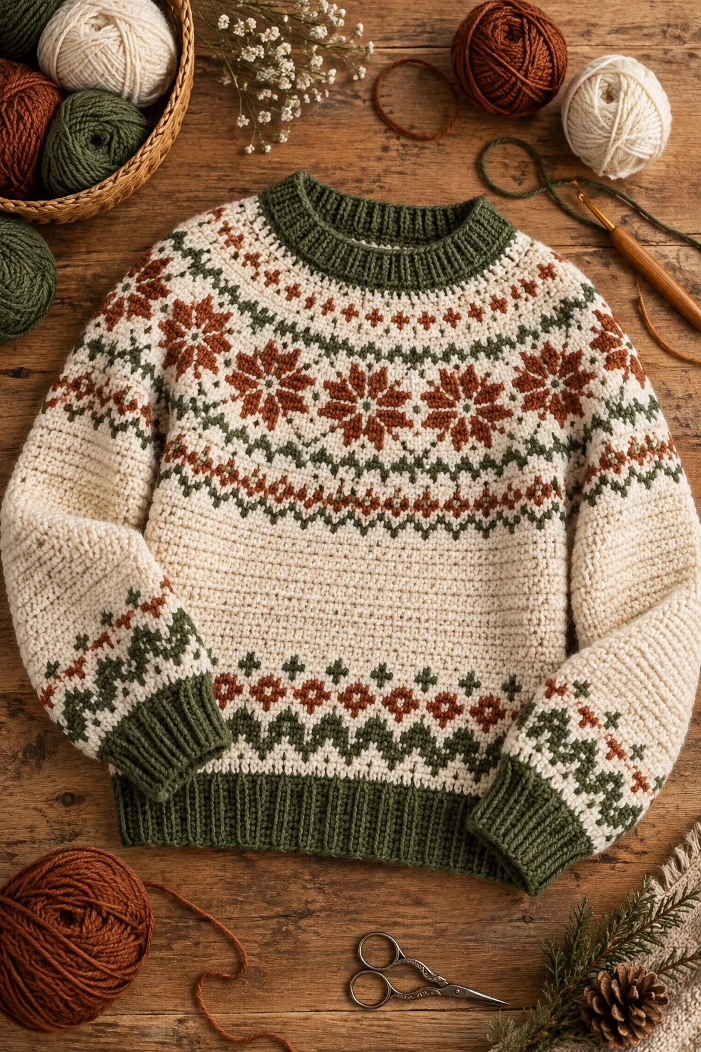 Nordic-Inspired Colorwork Pullover — crochet design pattern style outfit