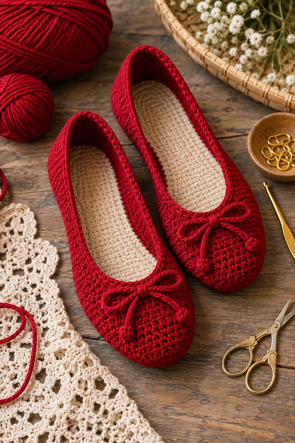 Cherry Red Crochet Ballet Flats — crochet design pattern style outfit