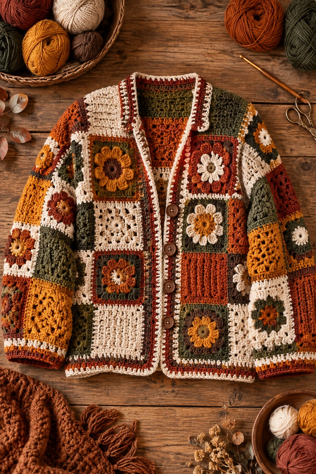 Patchwork Autumn Crochet Jacket — crochet design pattern style outfit