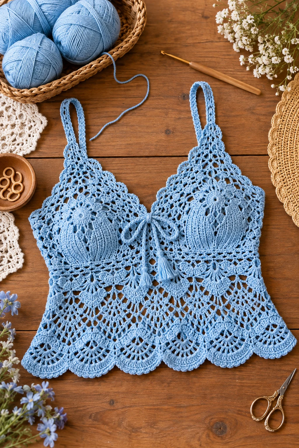 Sky Blue Lace Summer Top — crochet design pattern style outfit