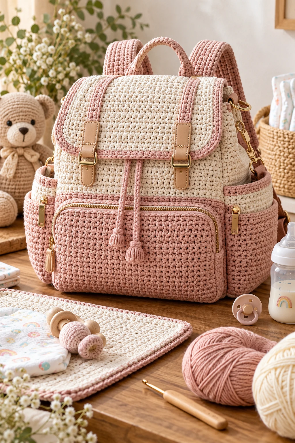 Convertible Backpack Crochet Diaper Bag — crochet diaper bag style outfit