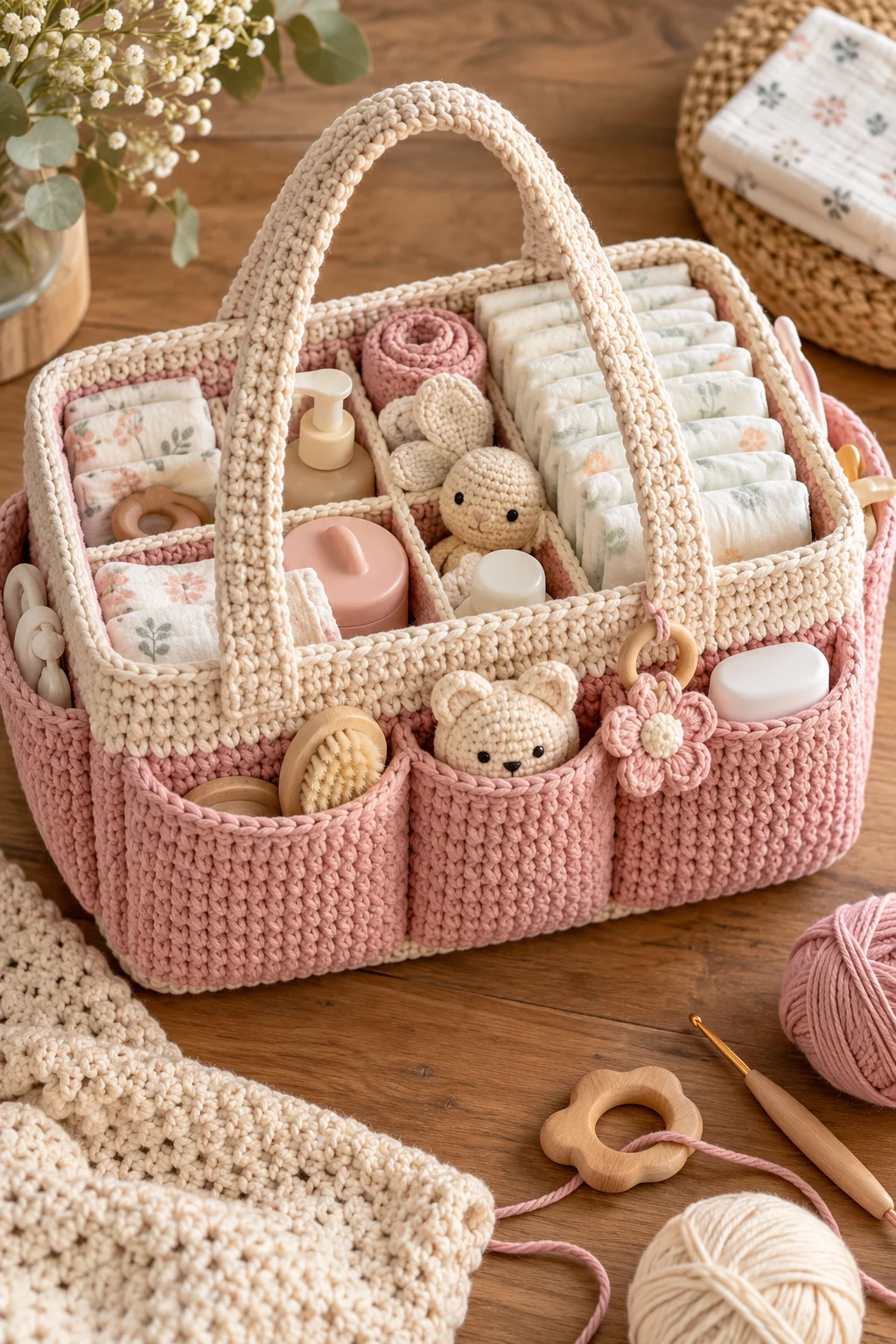 Crochet Diaper Caddy-Inspired Bag — crochet diaper bag style outfit