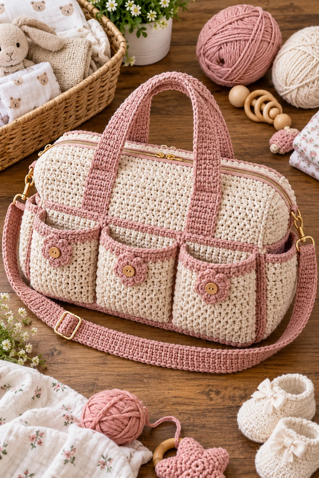 Zippered Travel Crochet Diaper Bag — crochet diaper bag style outfit