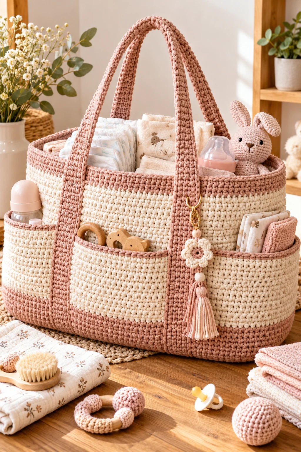 Oversized Tote-Style Crochet Diaper Bag — crochet diaper bag style outfit