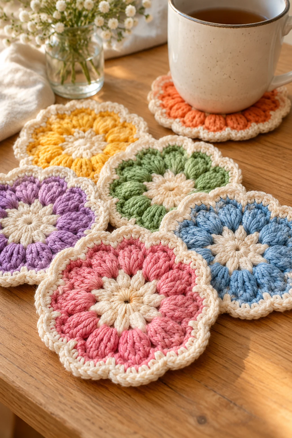 Colorful Crochet Coasters — Crochet DIY Tutorial style outfit