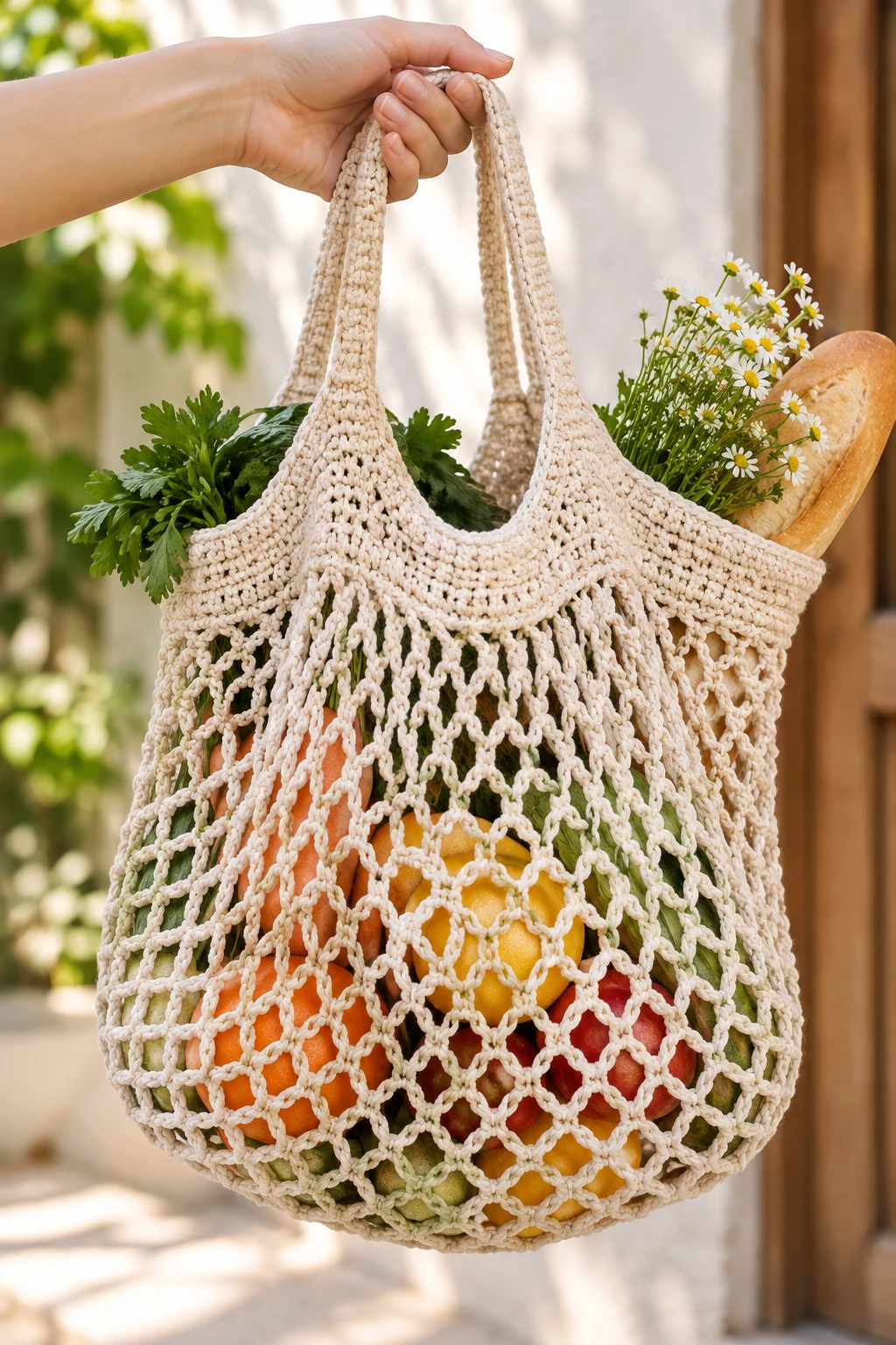 The Reusable Crochet Market Bag — Crochet DIY Tutorial style outfit