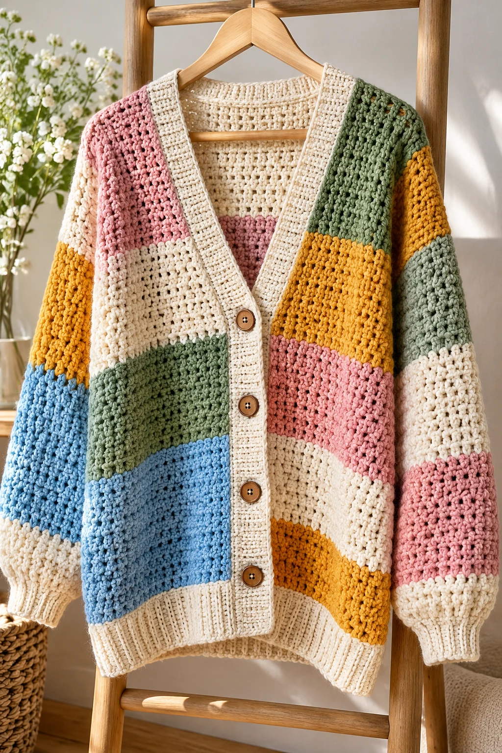 The Color-Block Crochet Cardigan — crochet downtown style outfit