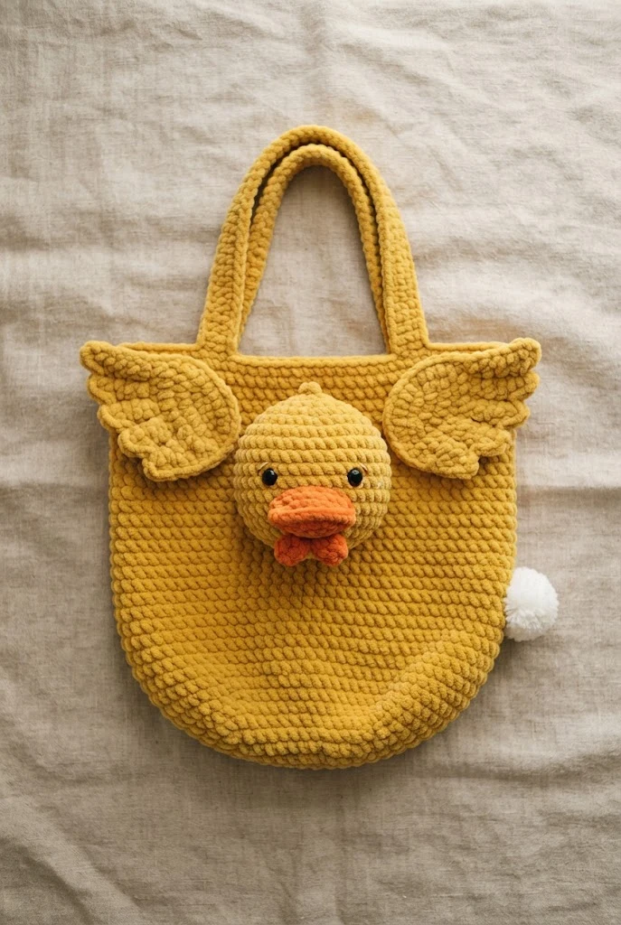 Sunny Yellow Plush Duck Tote — crochet duck bag