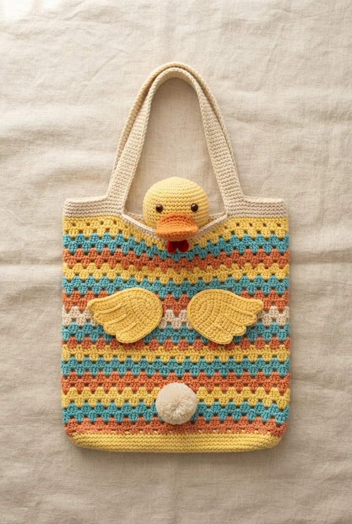 Granny Stripe Duck Beach Tote — crochet duck bag