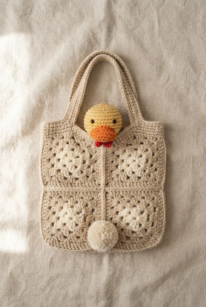 Minimalist Granny Square Duck Purse — crochet duck bag