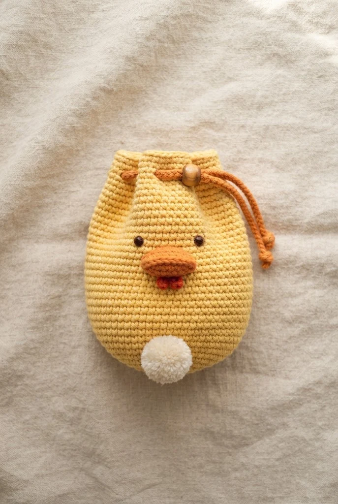 Drawstring Duck Pouch with Orange Beak — crochet duck bag