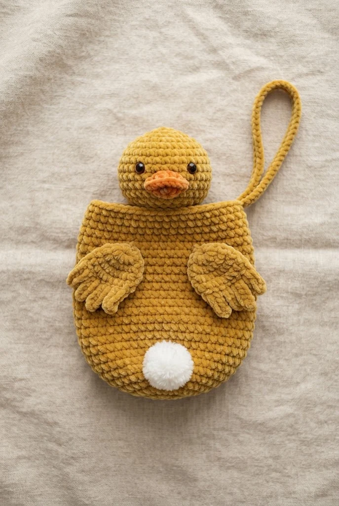 Chic Velvet Duck Wristlet — crochet duck bag