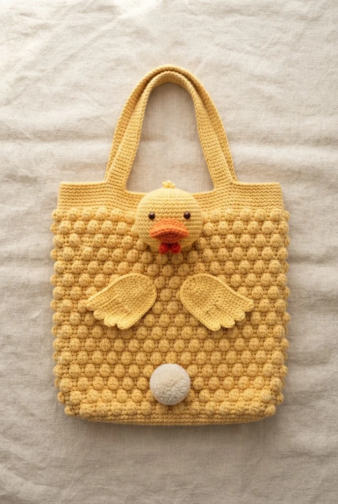 Bobble Stitch Texture Duck Tote — crochet duck bag