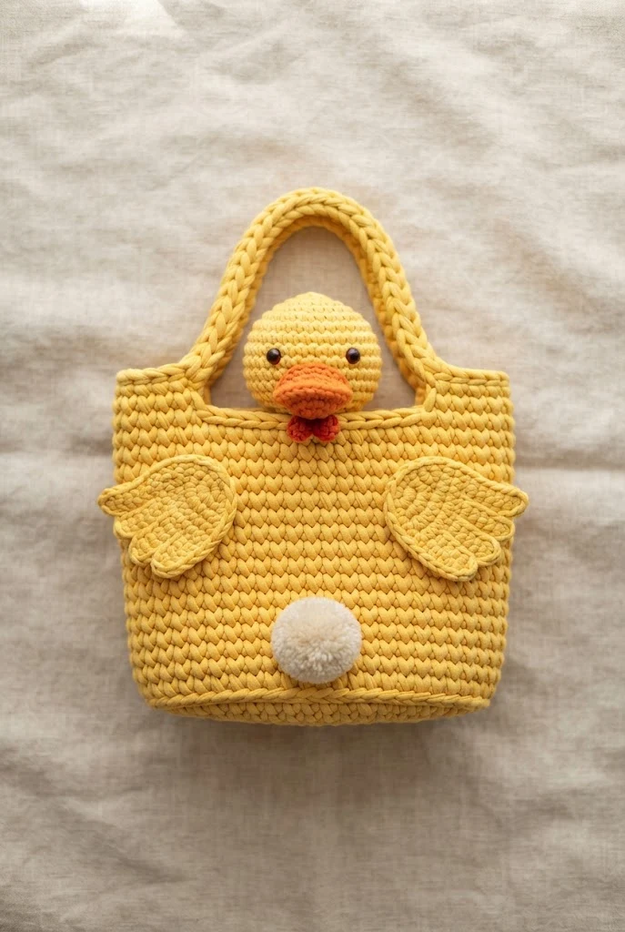 Eco-Friendly T-Shirt Yarn Duck Basket Bag — crochet duck bag