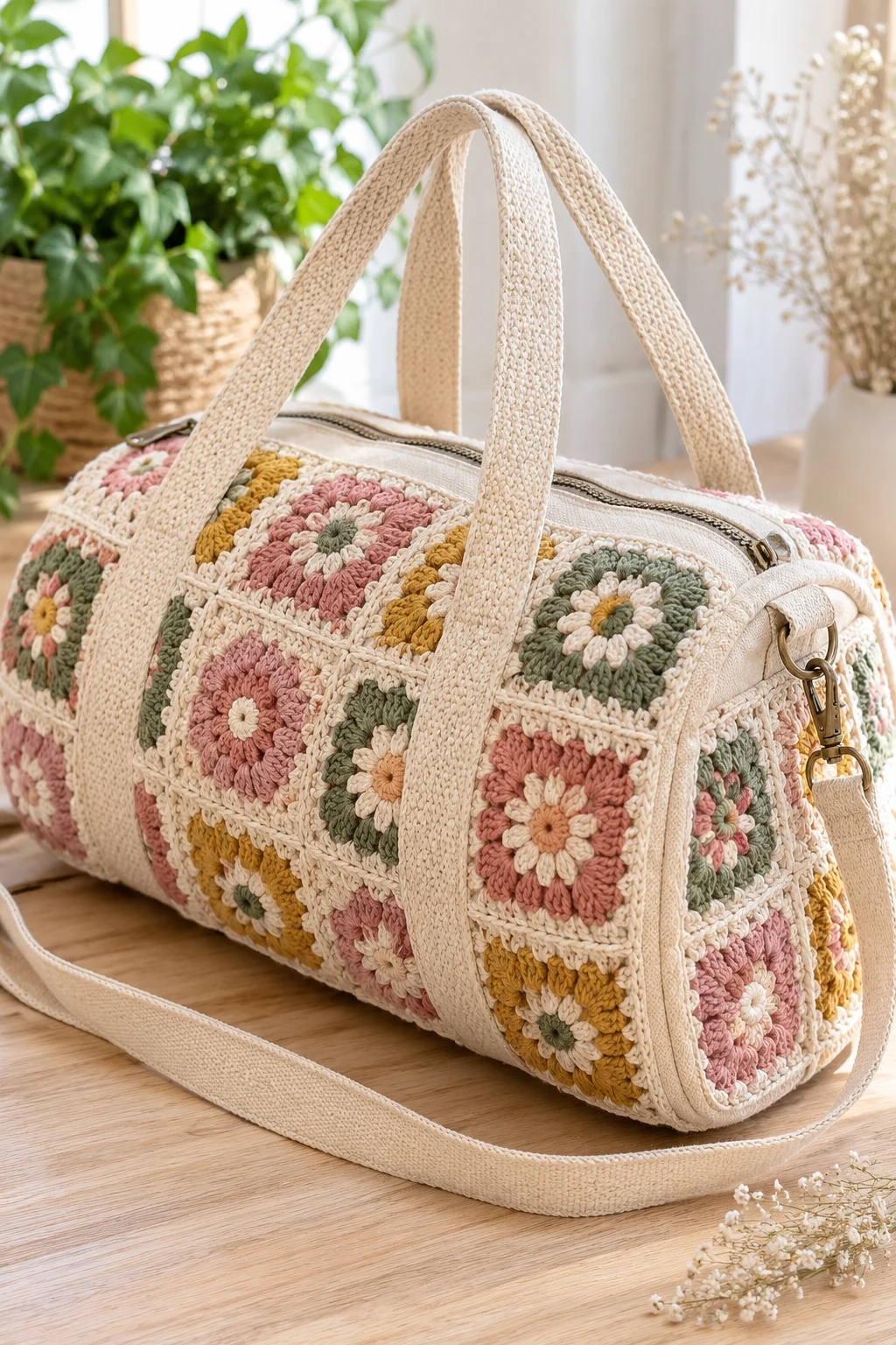 Crochet Canvas Bag With a Crochet Exterior — crochet duffel bag
