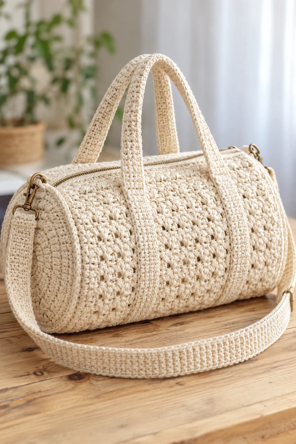 Classic Cream Crochet Duffel Bag — crochet duffel bag