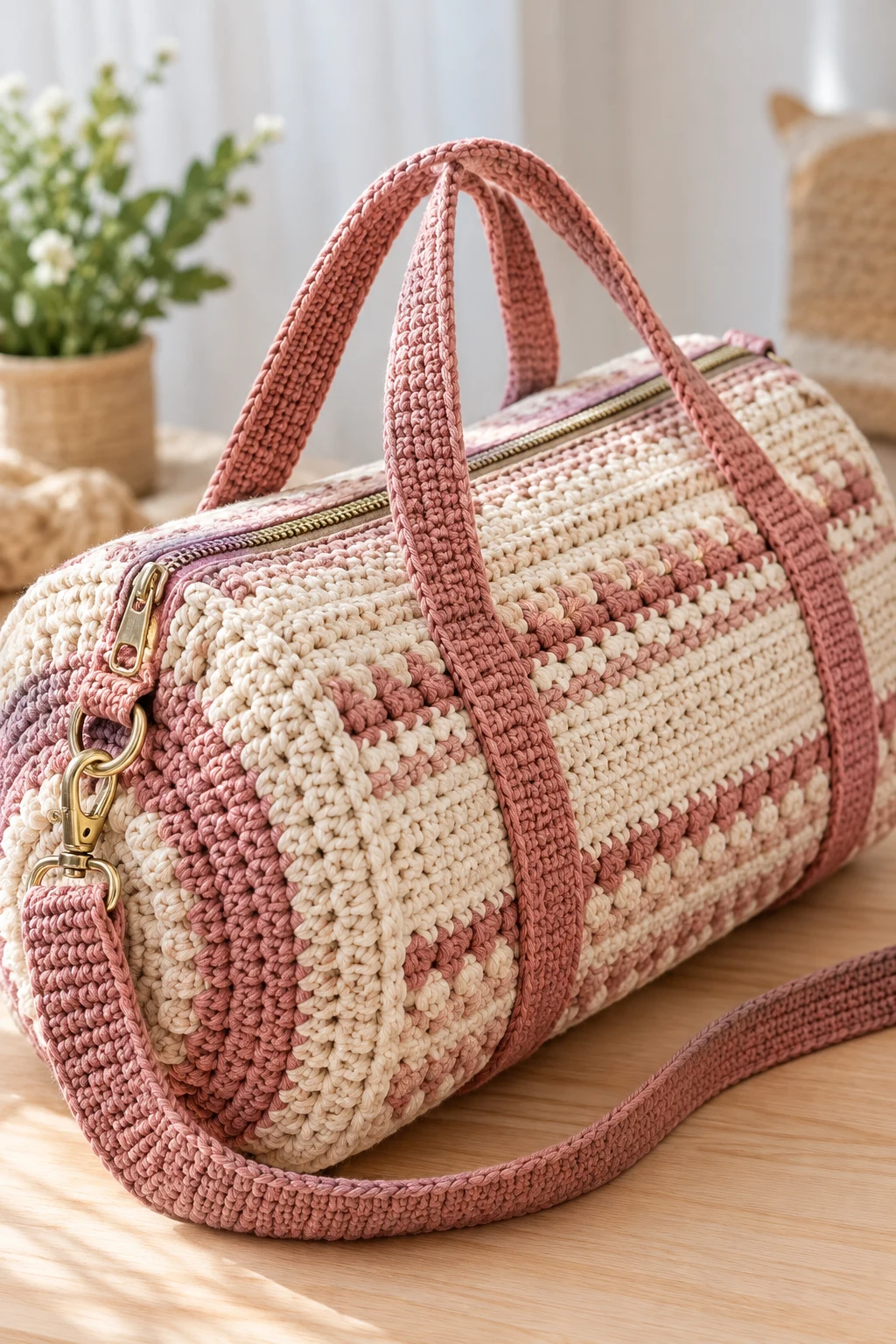 Crochet Duffel Bag With a Zipper Closure — crochet duffel bag