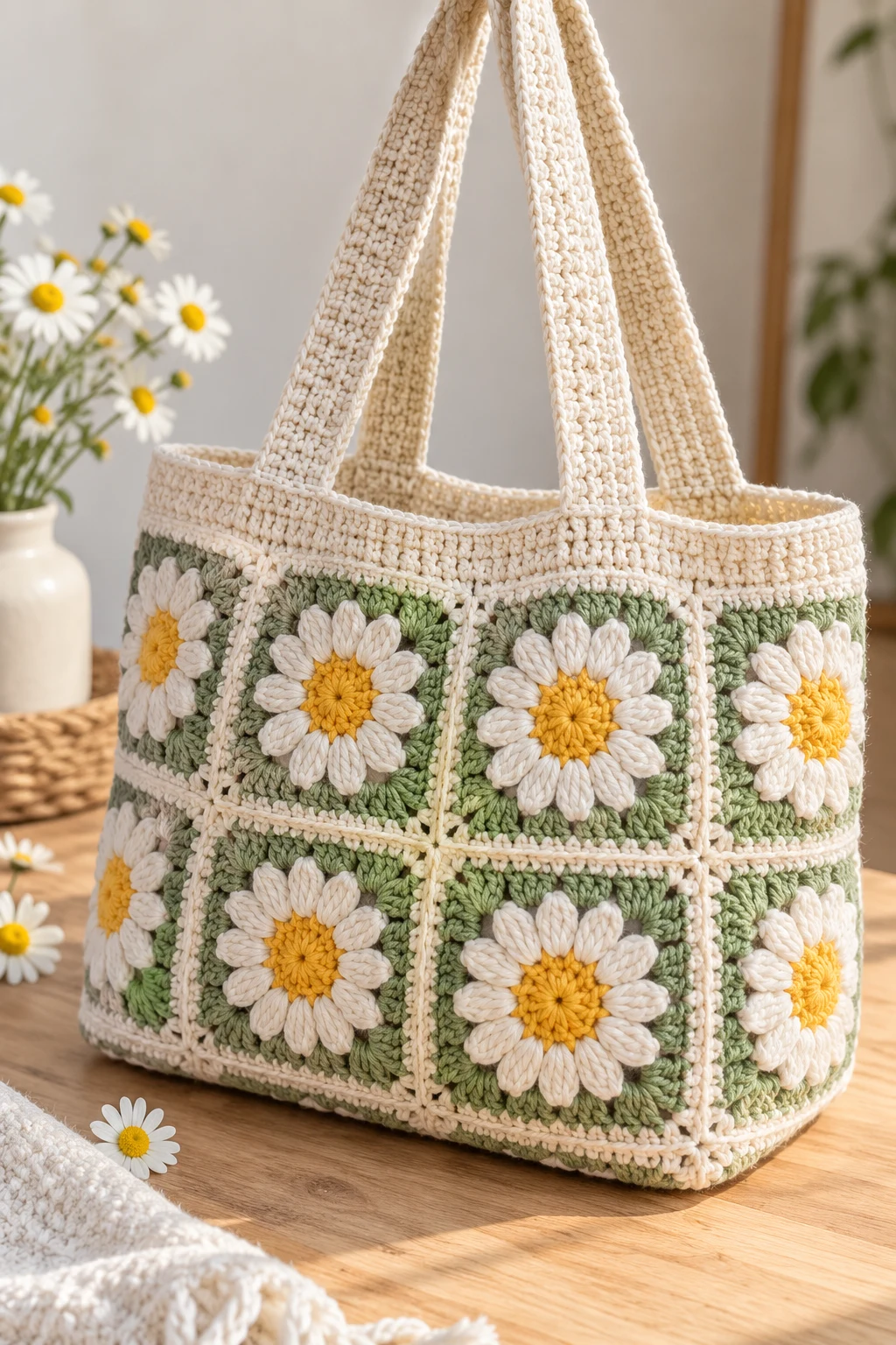 Daisy Flower Crochet Tote — crochet easy bag style outfit