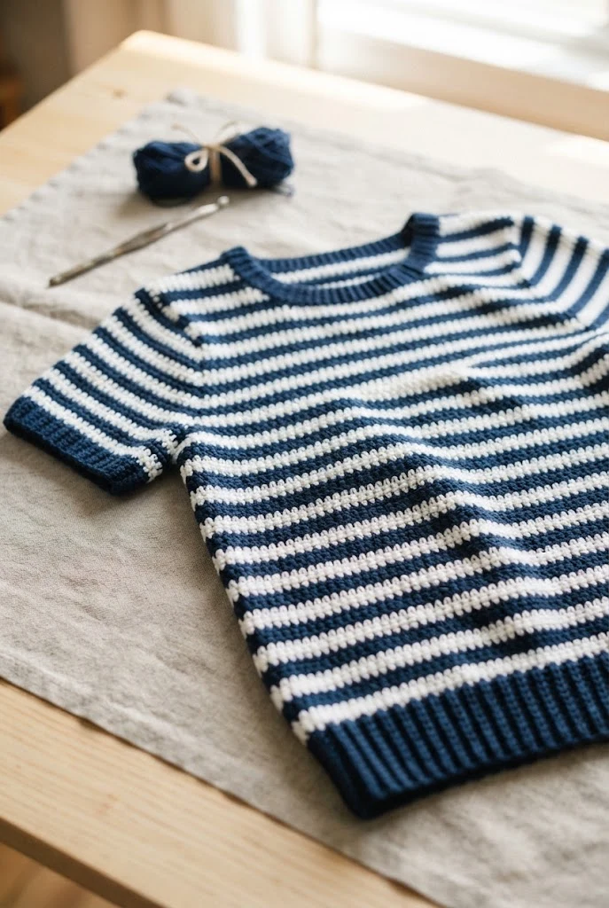 French Riviera Chic Striped Tee — crochet fall clothing style outfit