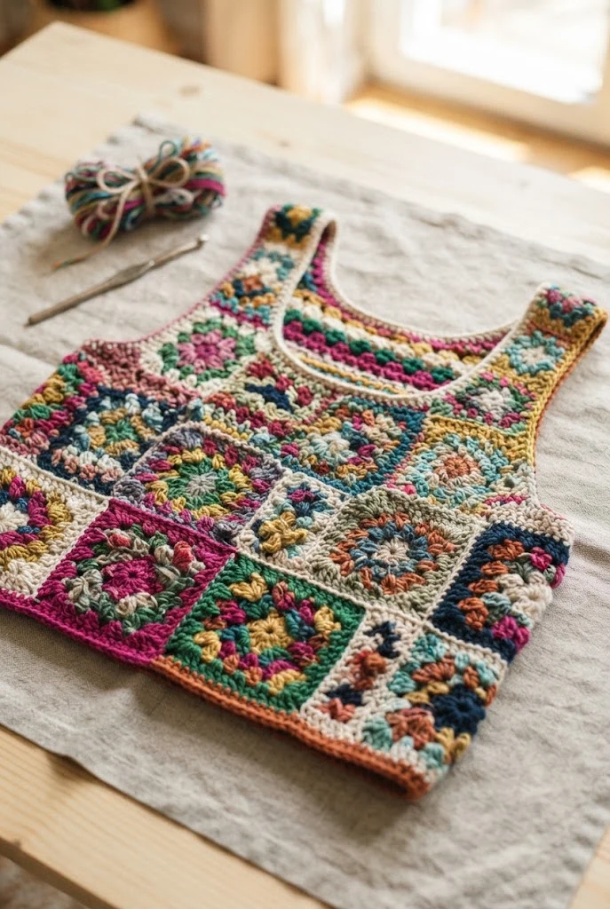 Maximalist Pattern Play Patchwork Top — crochet fall clothing style outfit