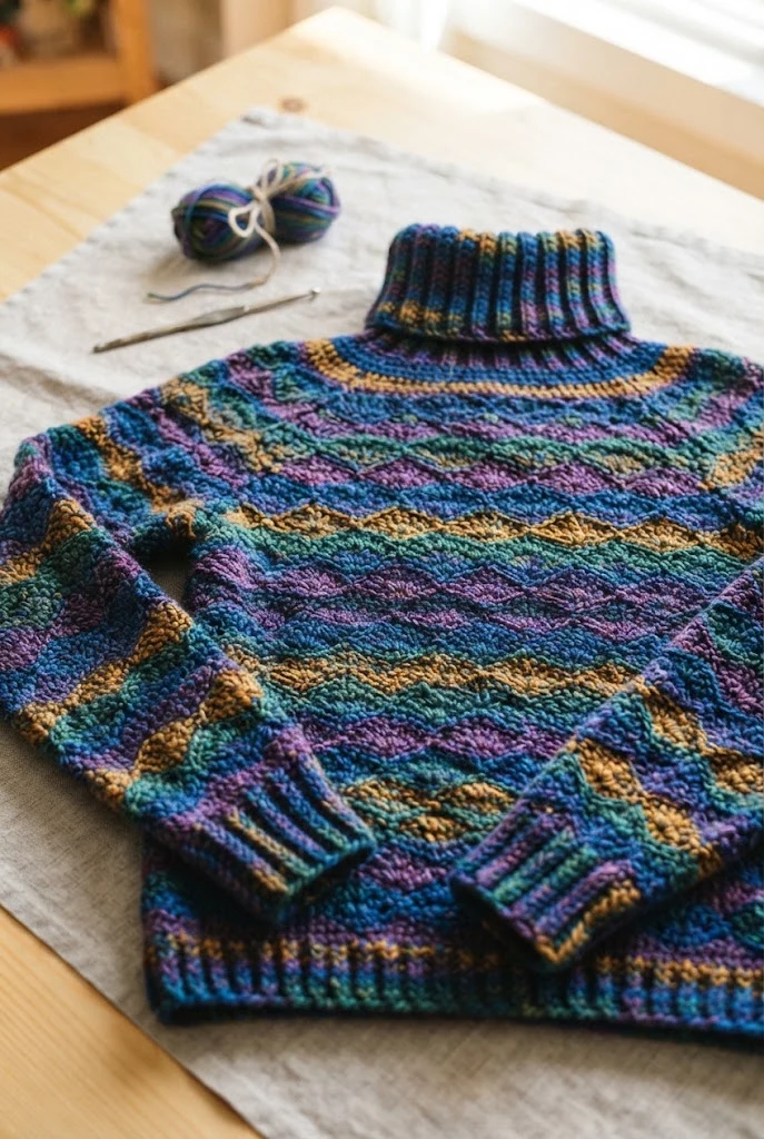 Retro 70s Disco Vibe Turtleneck — crochet fall clothing style outfit