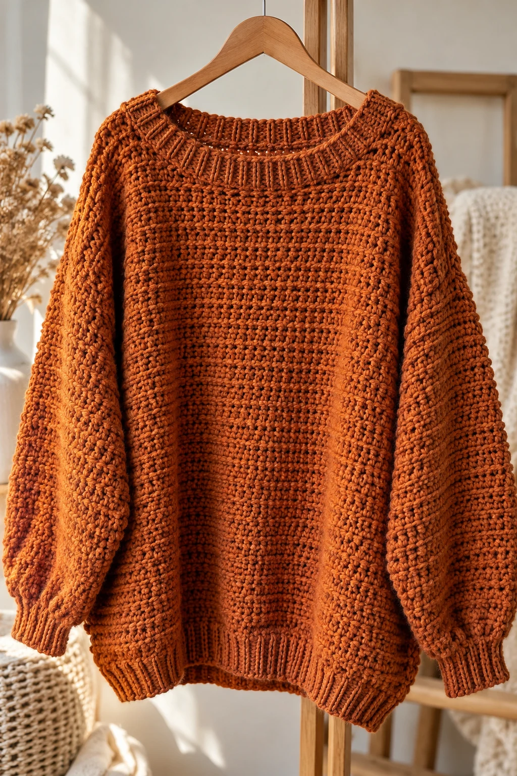 The Oversized Pumpkin-Spice Crochet Sweater — crochet fall wearables style outfit