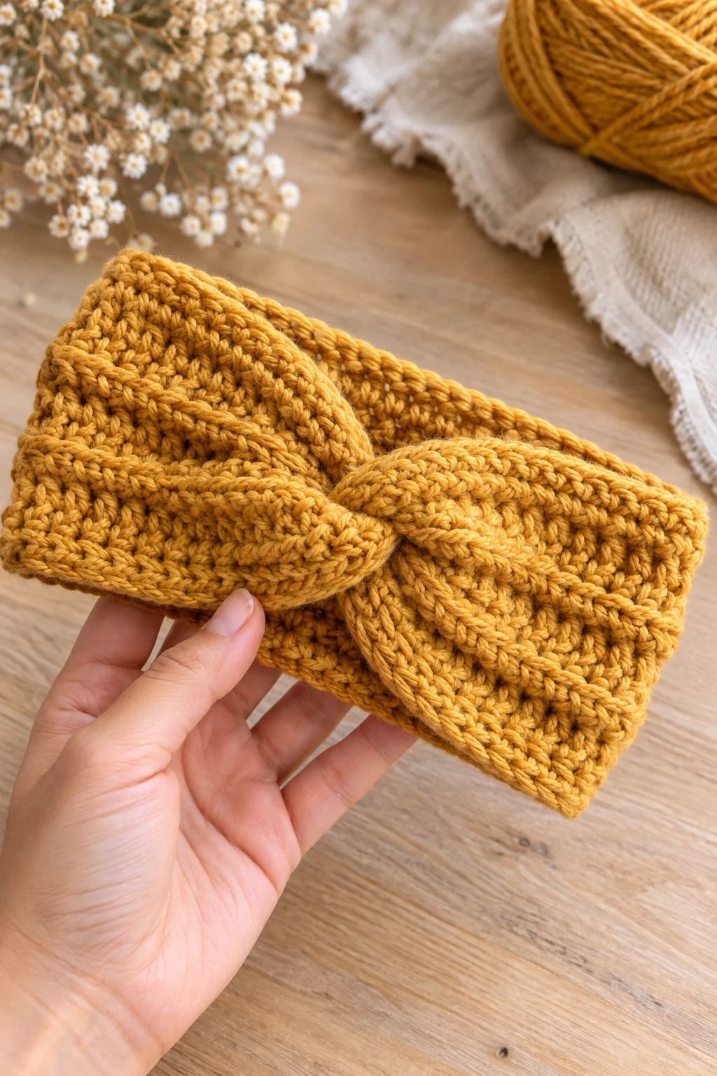 The Mustard Crochet Headband — crochet fall wearables style outfit