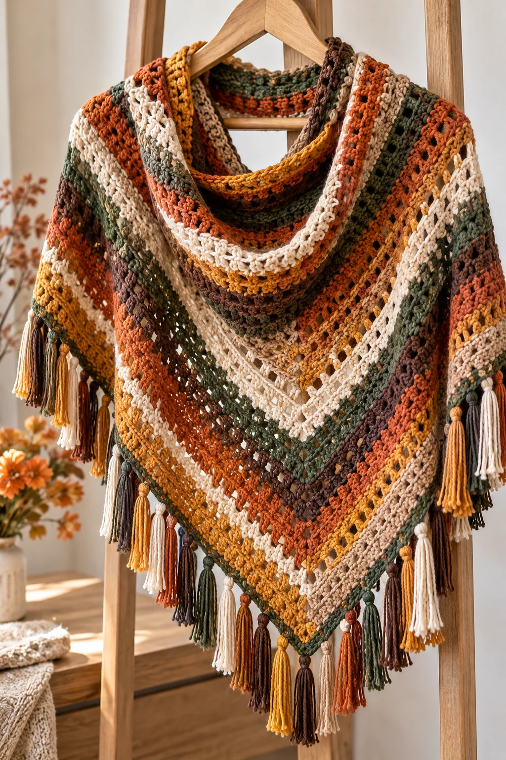 The Striped Crochet Autumn Shawl — crochet fall wearables style outfit