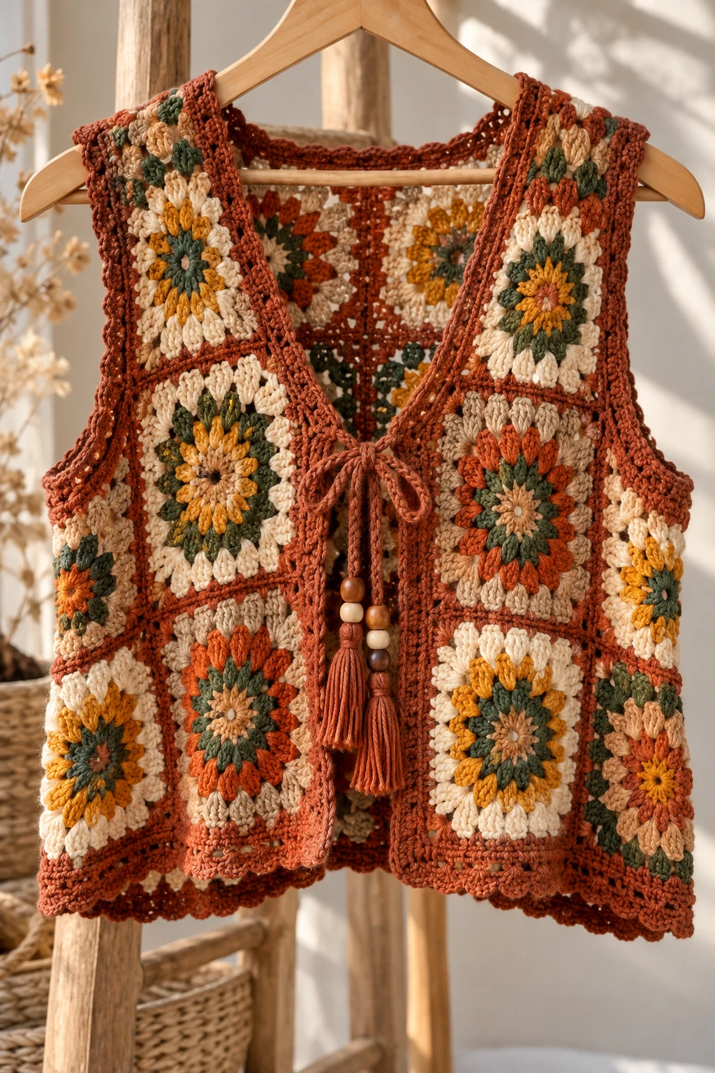 The Boho Granny Square Vest — crochet fall wearables style outfit