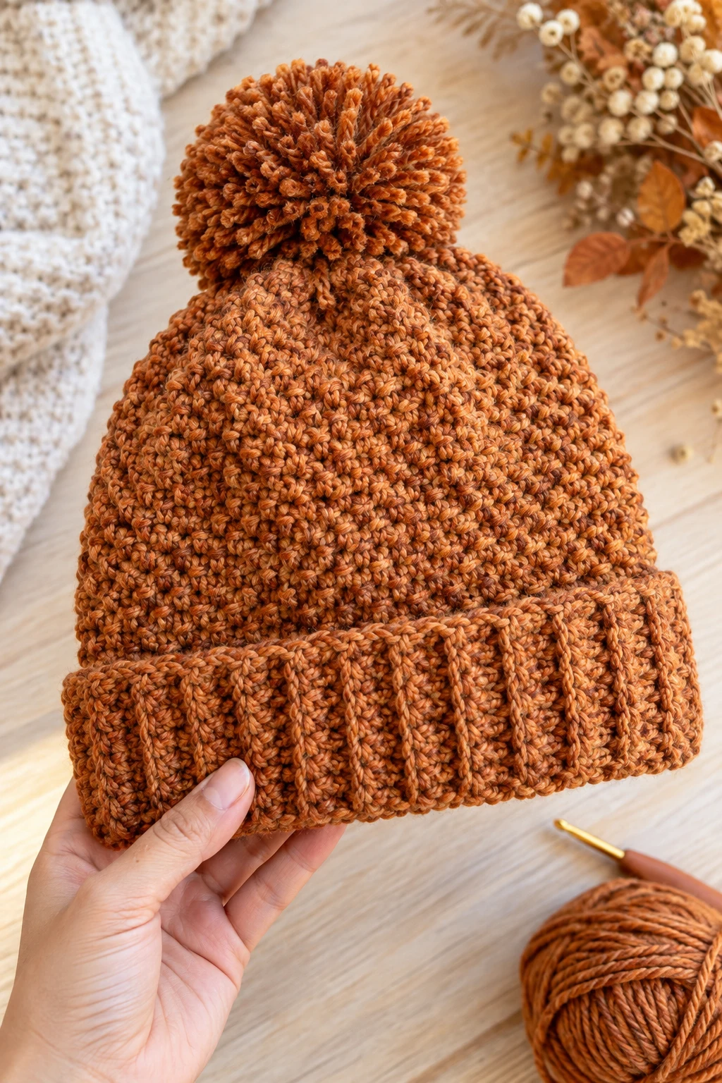 The Moss-Stitch Crochet Beanie — crochet fall wearables style outfit