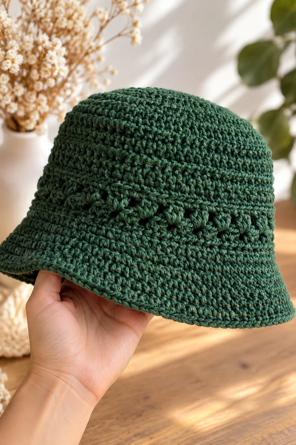 The Forest-Green Crochet Bucket Hat — crochet fall wearables style outfit