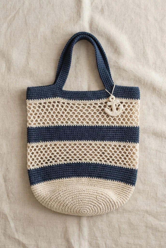 Striped Nautical Market Tote — crochet farmers market bag