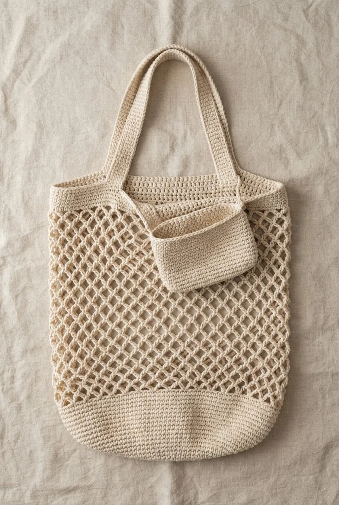 Market Bag with Integrated Pouch — crochet farmers market bag