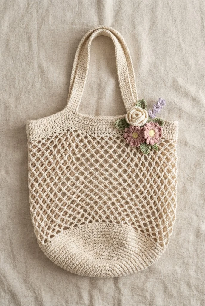 Floral Accent Market Tote — crochet farmers market bag