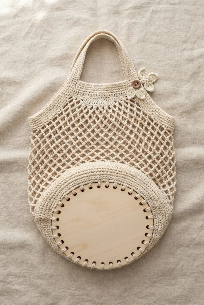 Mesh Market Bag with Bottom Base Plate — crochet farmers market bag