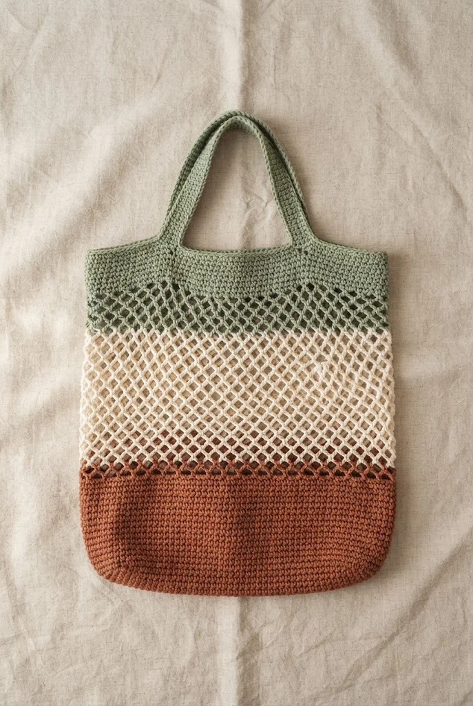 Color-Blocked Modern Tote — crochet farmers market bag