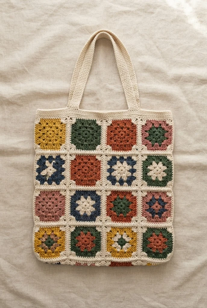 Granny Square Market Tote — crochet farmers market bag