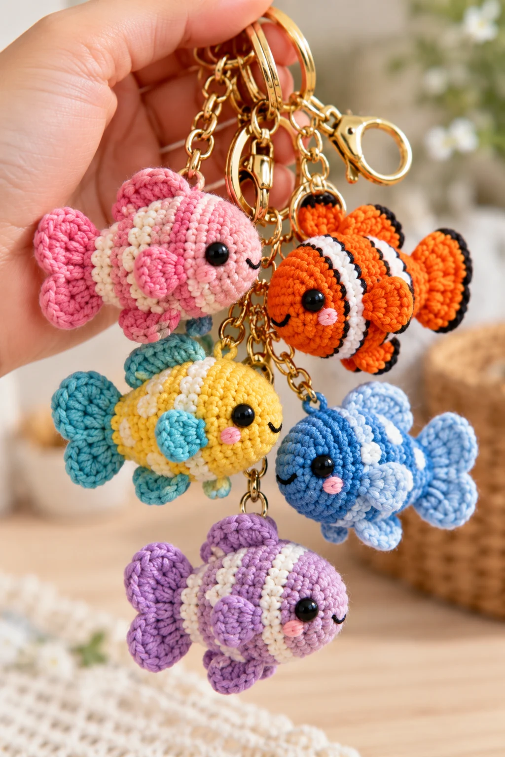 Mini Crochet Fish Keychain — crochet fish style outfit