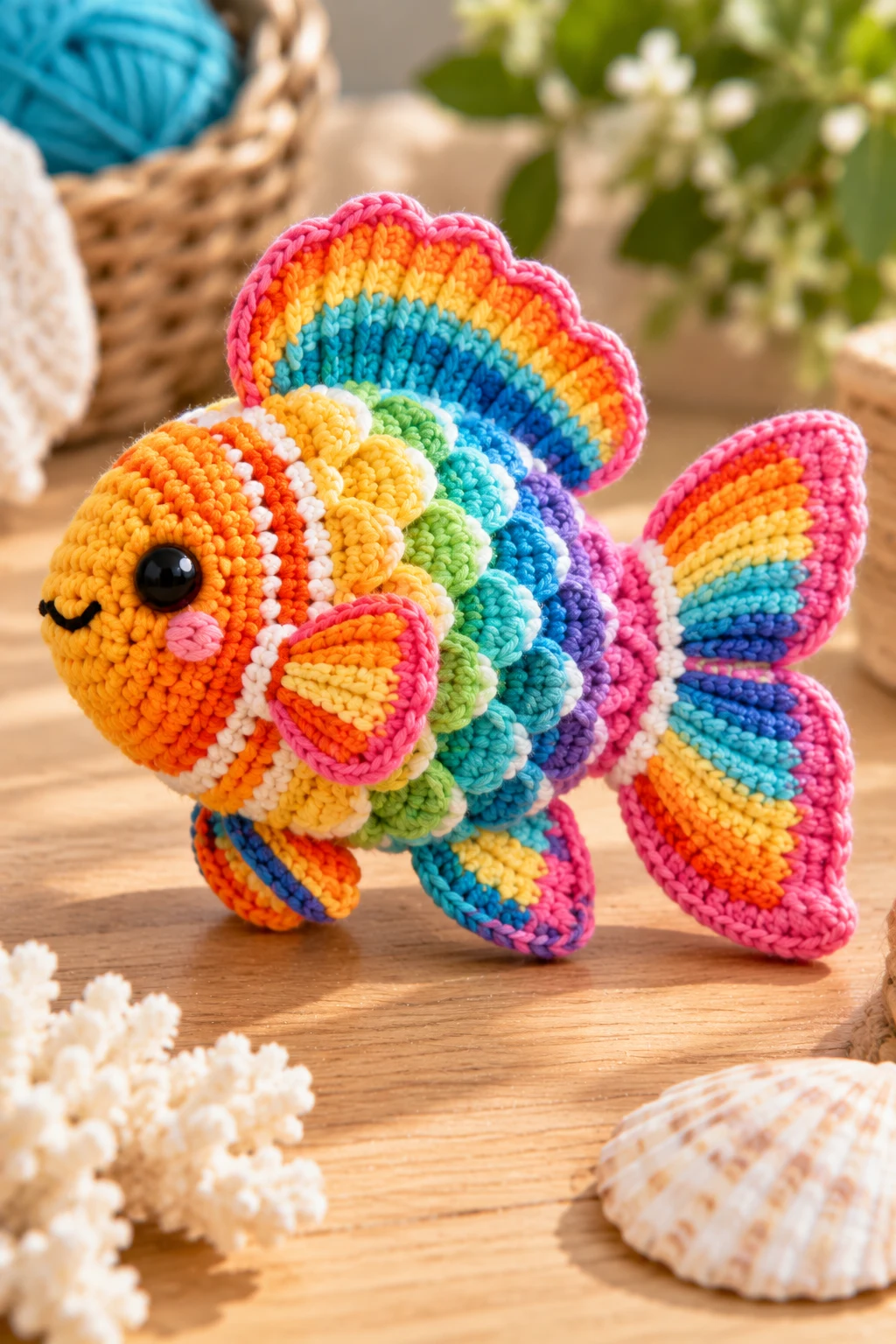 Rainbow Tropical Crochet Fish — crochet fish style outfit