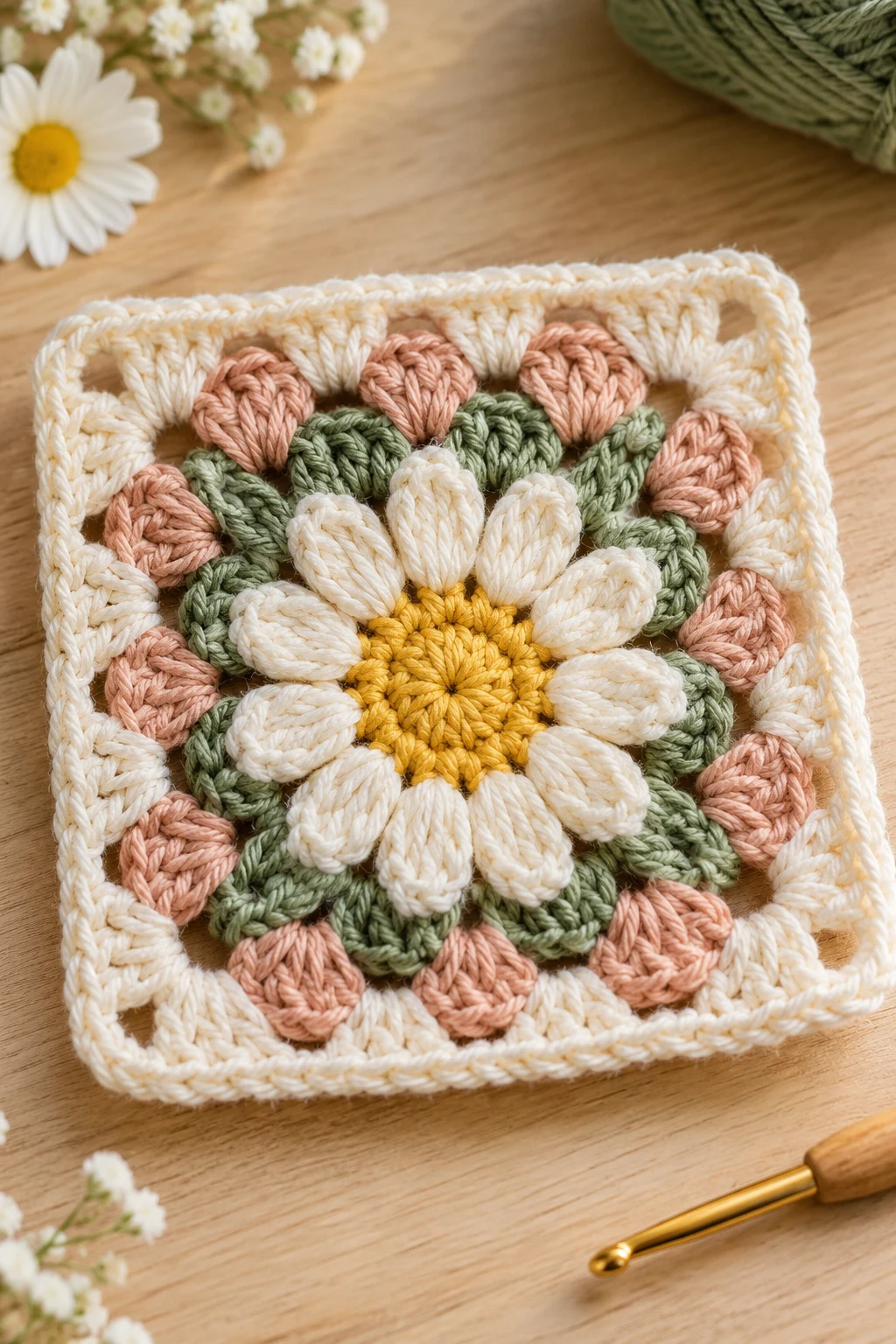 The Boho Daisy Burst Granny Square — crochet flower granny square pattern