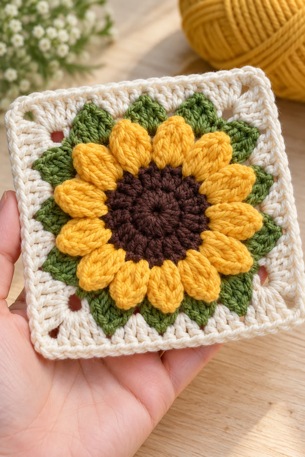 The Sunny Sunflower Granny Square — crochet flower granny square pattern