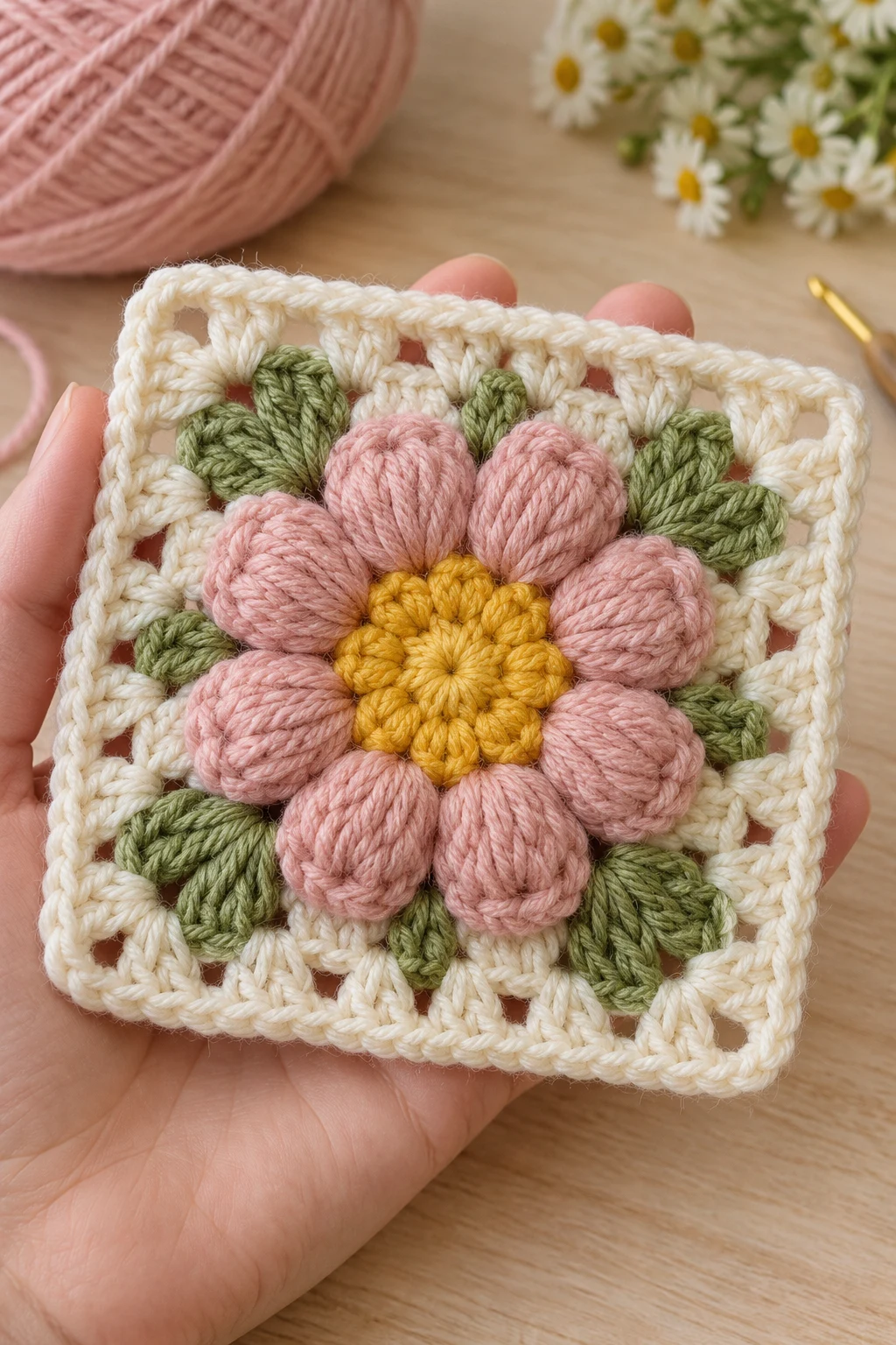 The Vintage Puff Stitch Flower Square — crochet flower granny square pattern