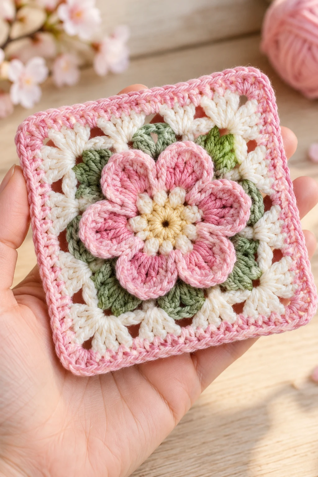 The Delicate Cherry Blossom Granny Square — crochet flower granny square pattern